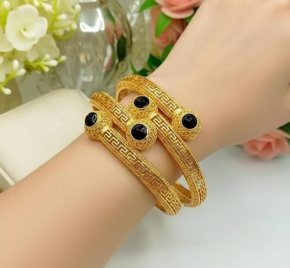 Gold plated stone bangles pair